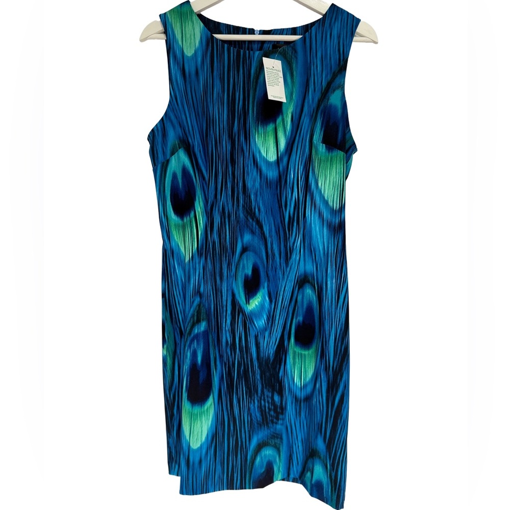 NEW Connected Apparel Blue and Green Patterned Midi Dress, Size 10